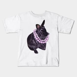 Cute bunny rabbit with pink pearls - ebony colored coloured lionhead bunny rabbit Kids T-Shirt